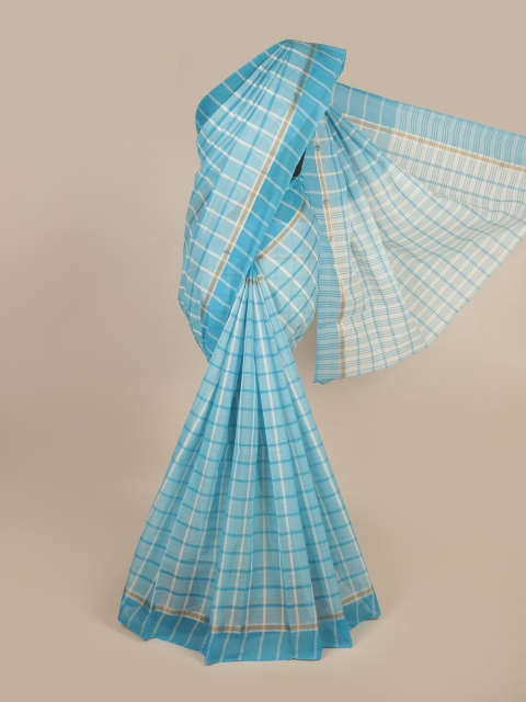 

Pothys Blue & Off White Checked Zari Pure Cotton Saree