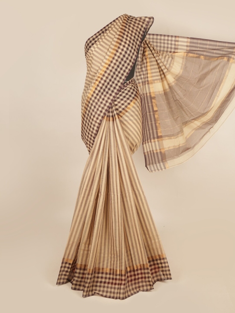 

Pothys Beige & Brown Striped Zari Pure Cotton Saree