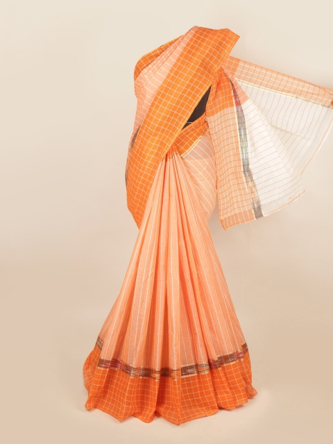 

Pothys Peach-Coloured & Orange Striped Zari Pure Cotton Saree