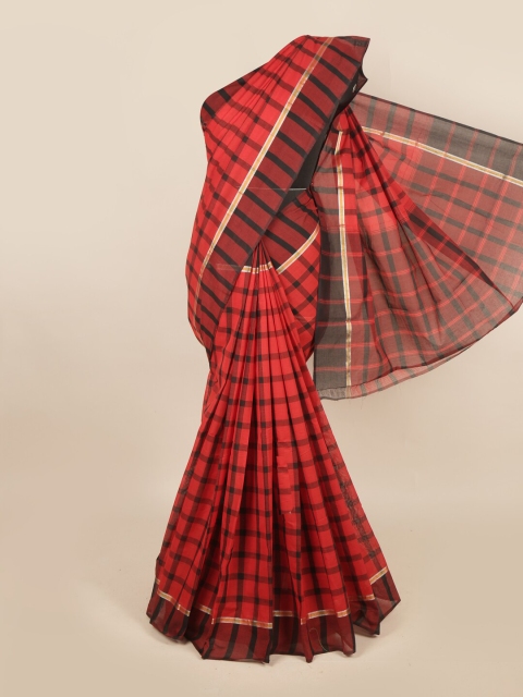 

Pothys Red & Black Checked Zari Pure Cotton Saree