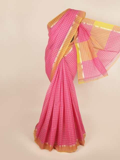 

Pothys Pink & White Checked Zari Pure Cotton Saree