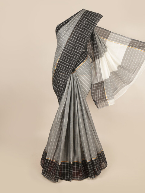 

Pothys Grey & Black Striped Zari Pure Cotton Saree