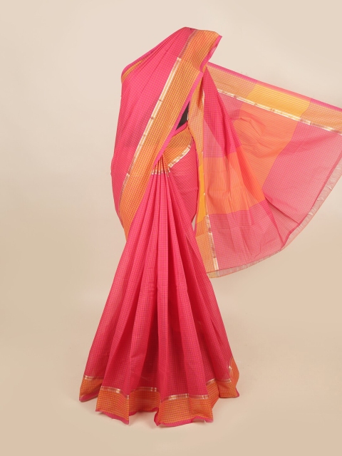 

Pothys Pink & Orange Checked Pure Cotton Saree
