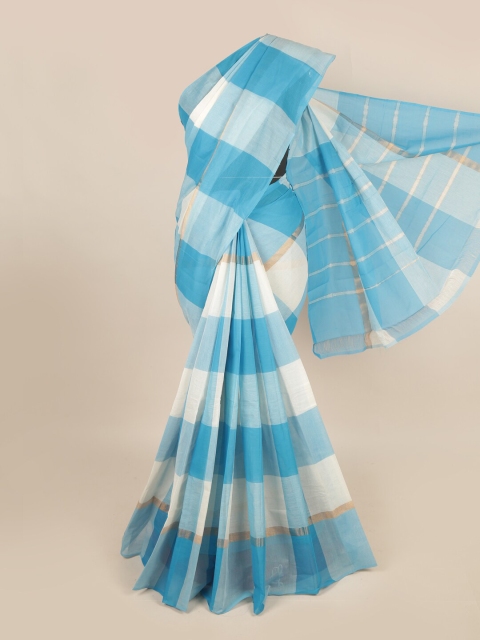 

Pothys Blue & White Checked Zari Pure Cotton Saree