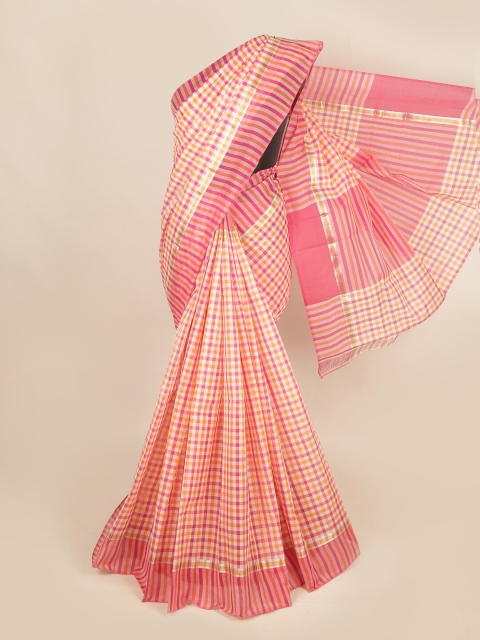 

Pothys Pink & White Checked Zari Pure Cotton Saree