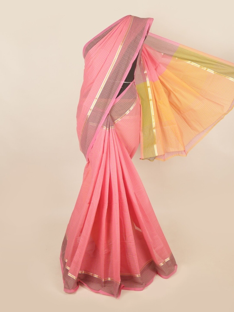 

Pothys Pink & Grey Checked Zari Pure Cotton Saree