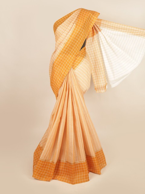 

Pothys Peach-Coloured & Orange Striped Zari Pure Cotton Saree