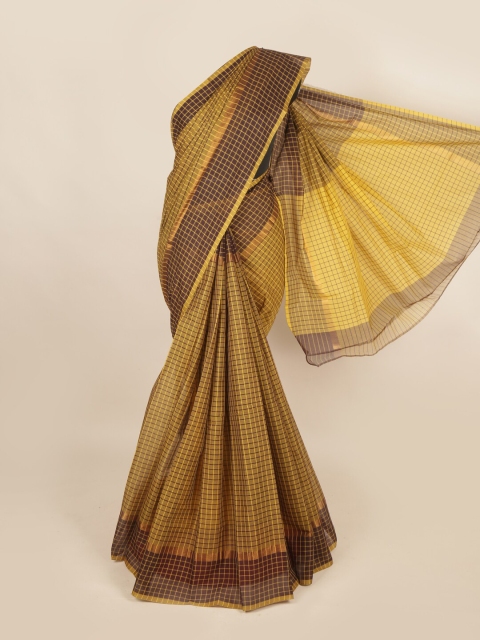 

Pothys Brown & Gold-Toned Checked Zari Pure Cotton Saree