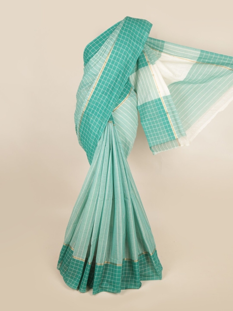 

Pothys Sea Green & White Striped Zari Pure Cotton Saree