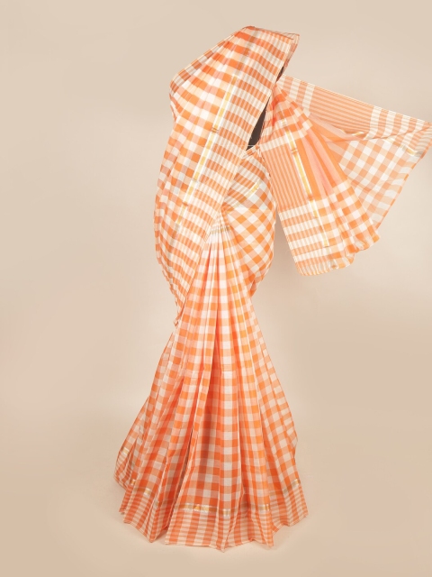

Pothys Orange & White Checked Zari Pure Cotton Saree