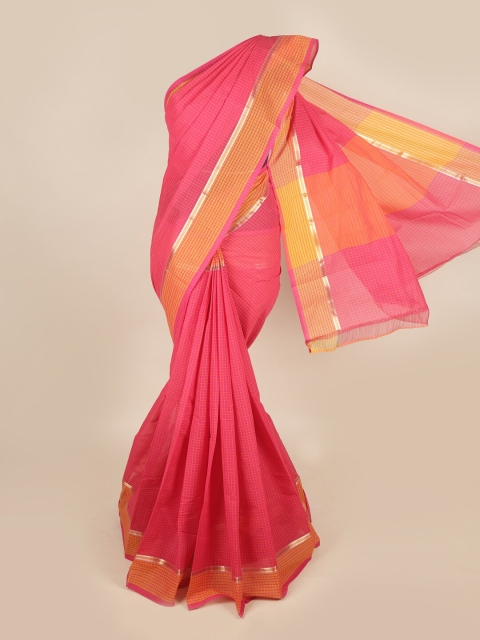 

Pothys Pink & Yellow Checked Pure Cotton Saree