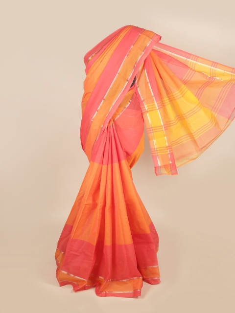 

Pothys Orange & Coral Colourblocked Zari Pure Cotton Saree