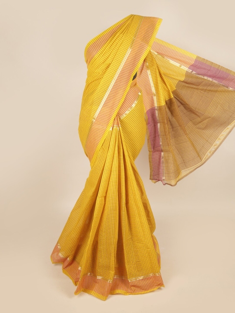 

Pothys Yellow & Purple Checked Zari Pure Cotton Saree