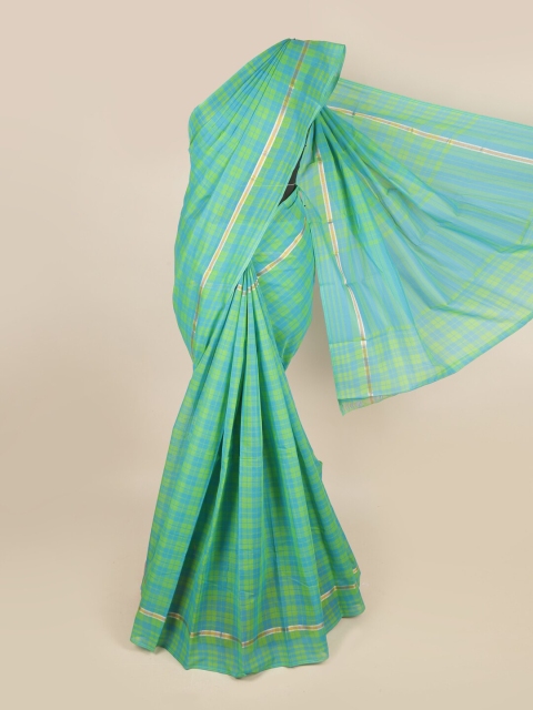 

Pothys Green & Blue Checked Zari Pure Cotton Saree