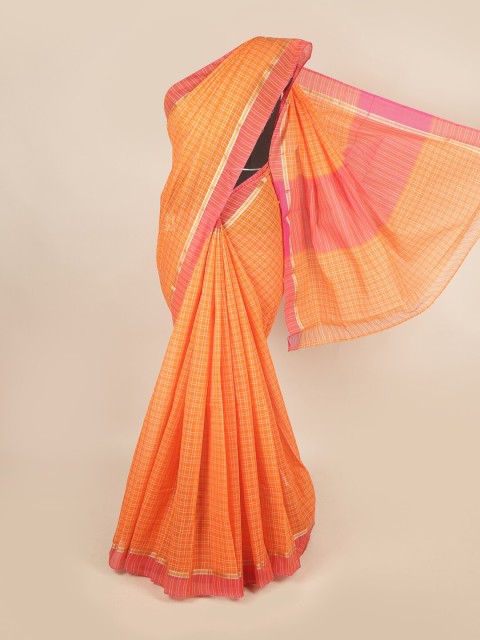 

Pothys Orange & Pink Checked Pure Cotton Saree