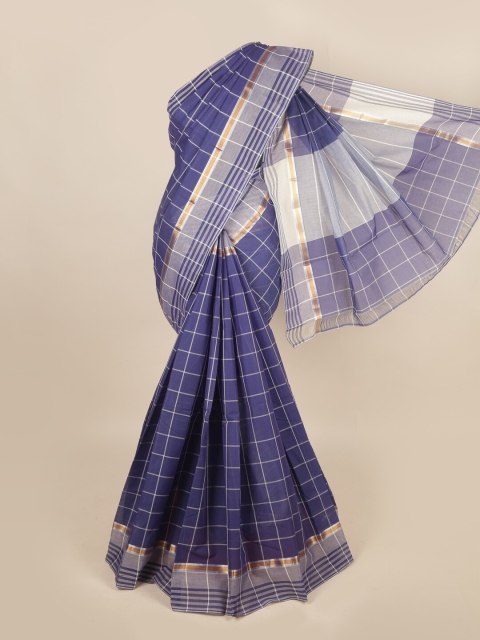 

Pothys Blue & White Checked Zari Pure Cotton Saree