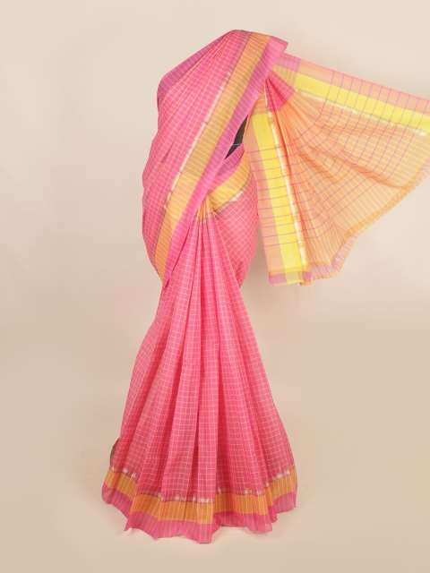 

Pothys Pink & Yellow Checked Zari Pure Cotton Saree