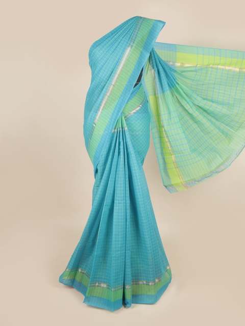 

Pothys Blue & Green Checked Zari Pure Cotton Saree