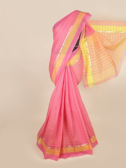 

Pothys Pink & Yellow Checked Zari Pure Cotton Saree
