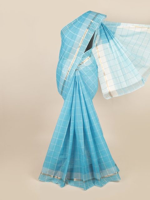 

Pothys Blue & White Checked Pure Cotton Saree