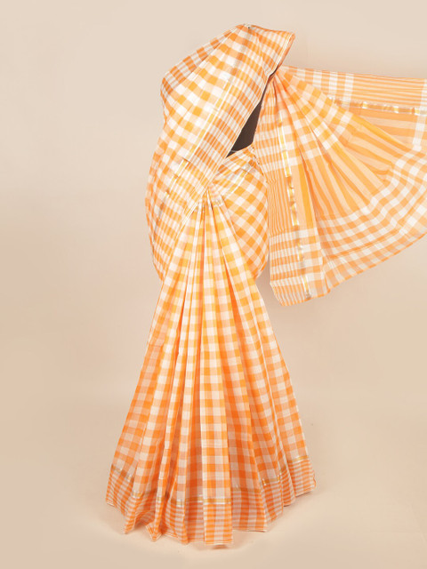 

Pothys Orange & White Checked Zari Pure Cotton Saree