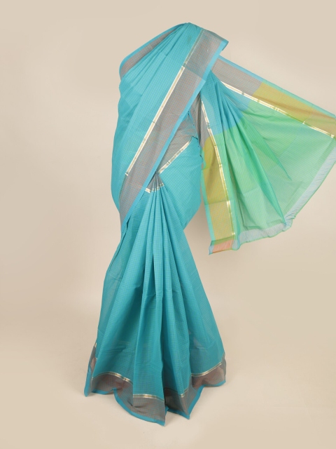 

Pothys Blue & Green Checked Pure Cotton Saree