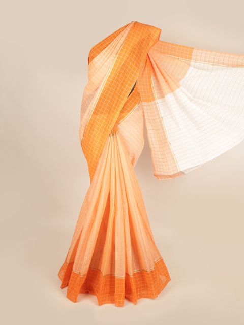 

Pothys Peach-Coloured & White Striped Zari Pure Cotton Saree