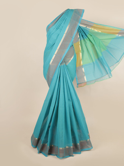

Pothys Blue & Green Checked Zari Pure Cotton Saree