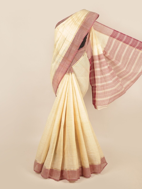 

Pothys Cream-Coloured & Maroon Zari Pure Cotton Saree