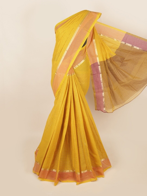 

Pothys Mustard & Pink Checked Zari Pure Cotton Saree