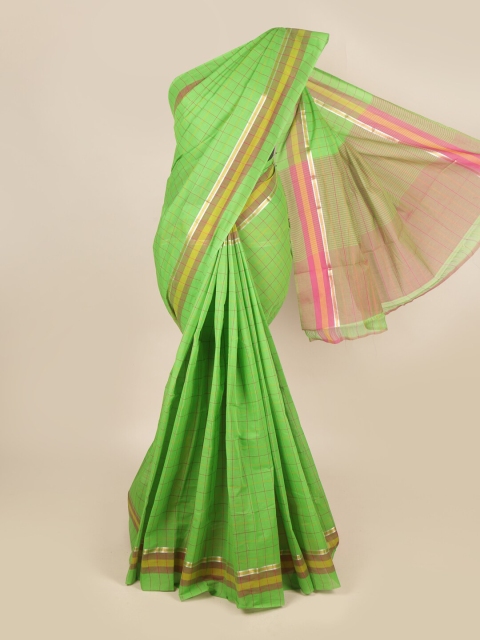 

Pothys Green & Pink Checked Zari Pure Cotton Saree