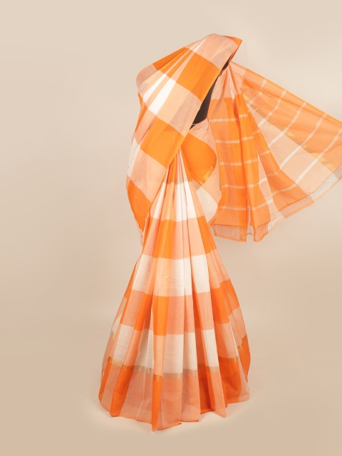 

Pothys Orange & White Checked Zari Pure Cotton Saree