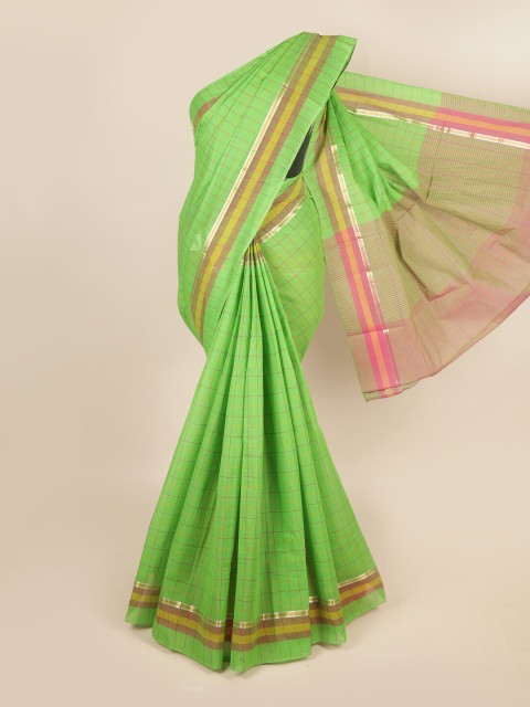 

Pothys Green & Pink Checked Zari Pure Cotton Saree