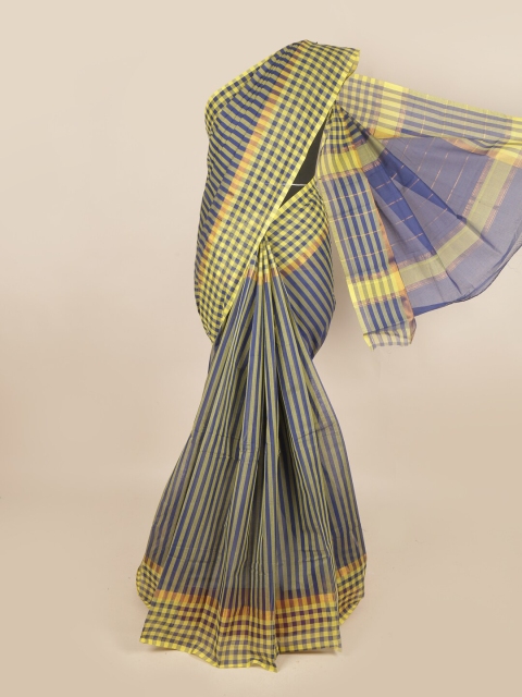 

Pothys Navy Blue & Yellow Striped Zari Pure Cotton Saree