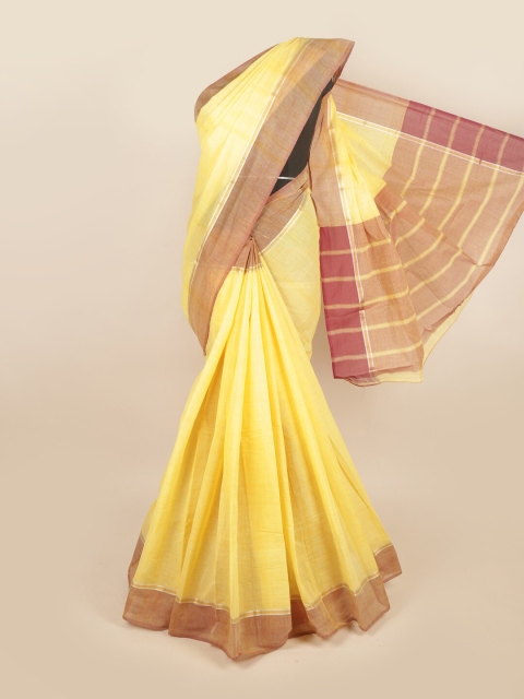 

Pothys Yellow & Maroon Zari Pure Cotton Saree