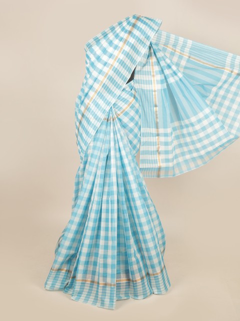 

Pothys Blue & White Checked Zari Pure Cotton Saree