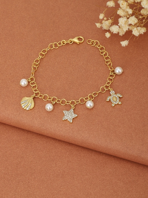

Carlton London Women Gold-Toned & White Brass Cubic Zirconia Charm Bracelet