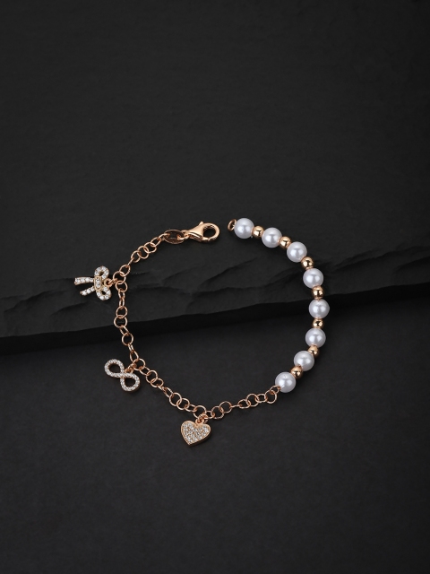 

Carlton London Women Rose Gold & White Brass Cubic Zirconia Charm Bracelet