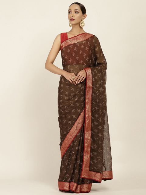 

Soch Brown & Red Ethnic Motifs Zari Saree