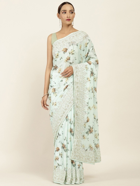 

Soch Green & White Floral Embellished Pure Chiffon Saree