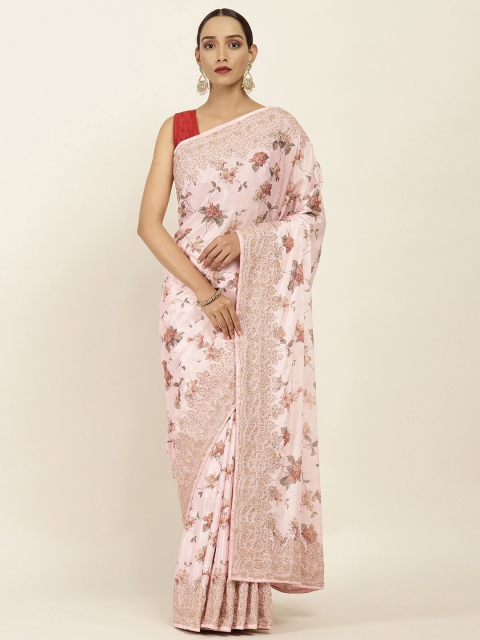 

Soch Pink & White Floral Embroidered Pure Chiffon Saree