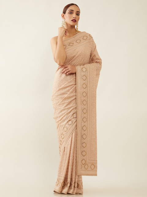 

Soch Peach-Coloured Paisley Embroidered Saree