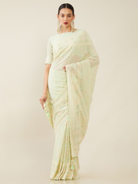 

Soch Green Embroidered Mirror Work Saree