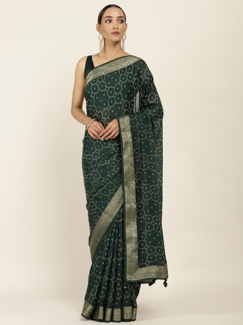 

Soch Green & Gold-Toned Abstract Printed Zari Saree