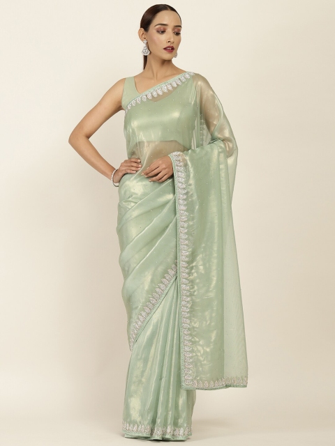 

Soch Green Embellished Beads and Stones Net Saree