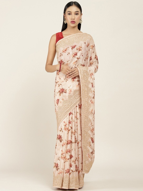 

Soch Peach-Coloured & Brown Floral Beads & Stones Saree