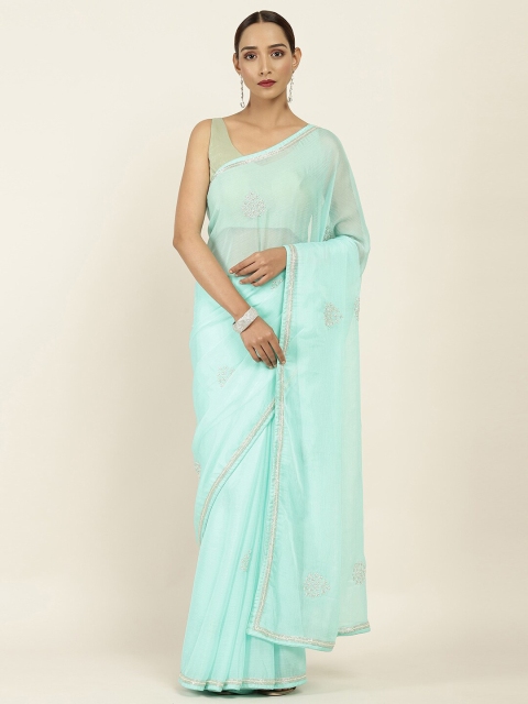 

Soch Turquoise Blue & Silver-Toned Ethnic Motifs Sequinned Pure Chiffon Saree