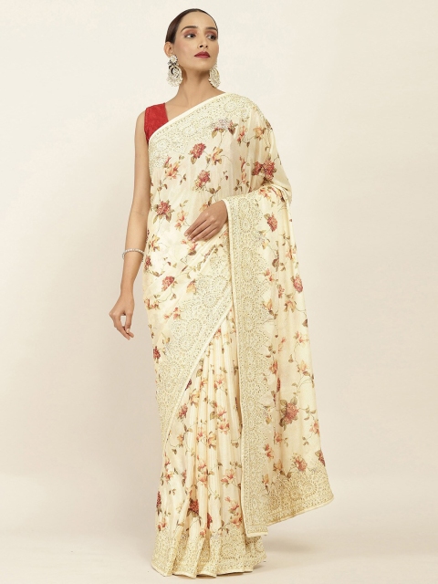 

Soch Yellow & Red Floral Printed Zari Pure Chiffon Saree