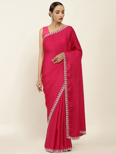 

Soch Magenta & Silver-Toned Embellished Beads and Stones Saree