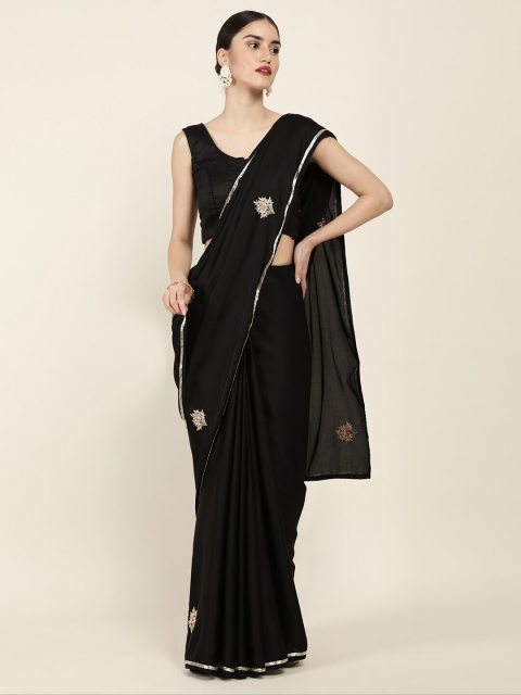 

Soch Black & Gold-Toned Floral Embroidered Beads & Stones Saree